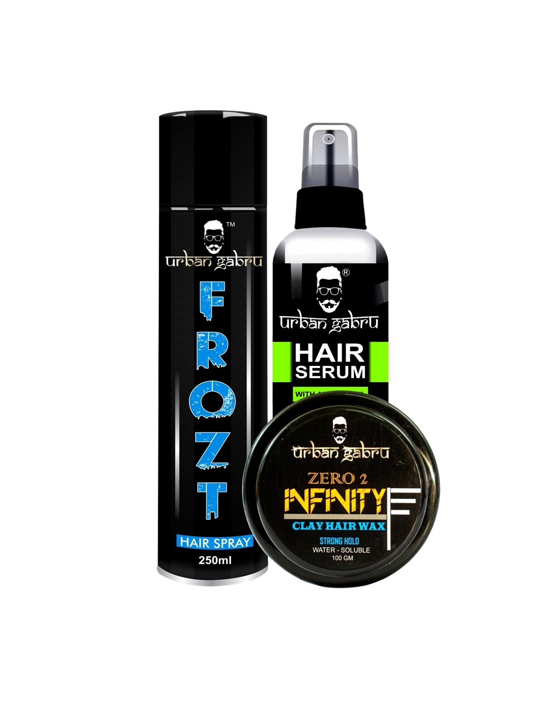 

URBANGABRU Combo Of 3 Men Hair Wax With Hair Spray & Hair Serum, Black