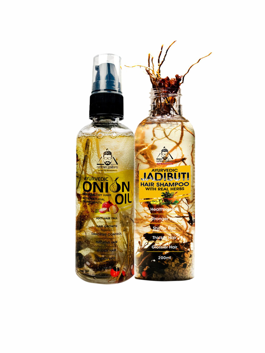 

URBANGABRU Hair Care Kit -Jadibuti Ayurvedic Onion Oil 100 ml+Ayurvedic Jadibuti Hair Shampoo 200 ml, Transparent