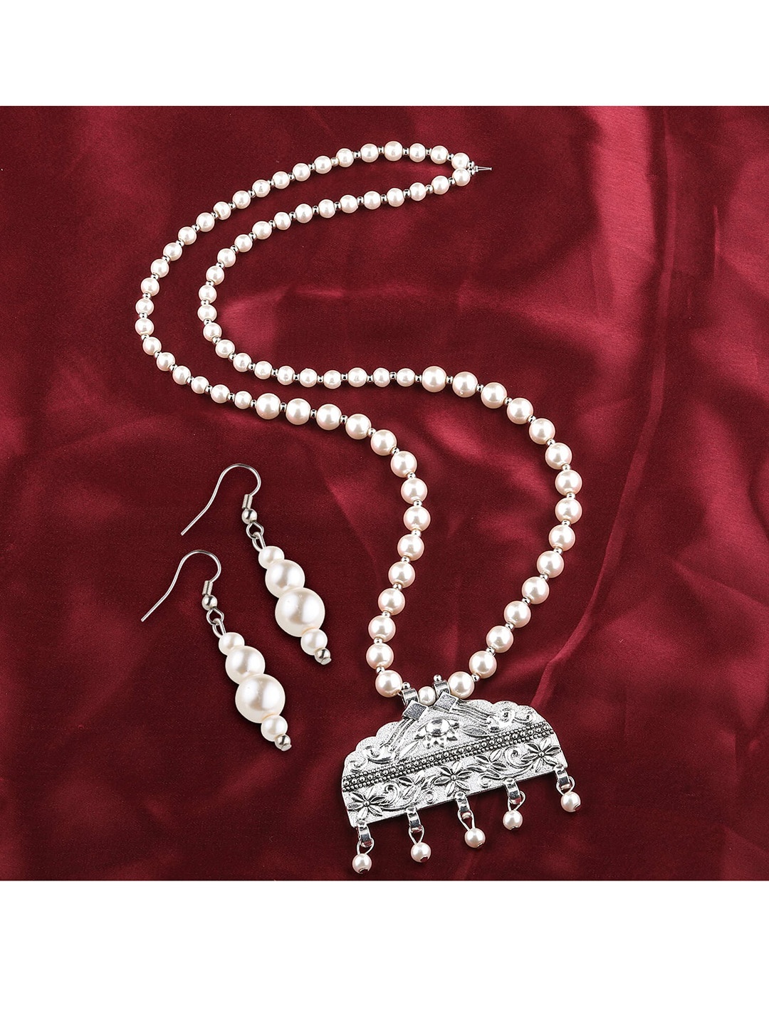 

Silver Shine White Silver-Toned Jewellery Set