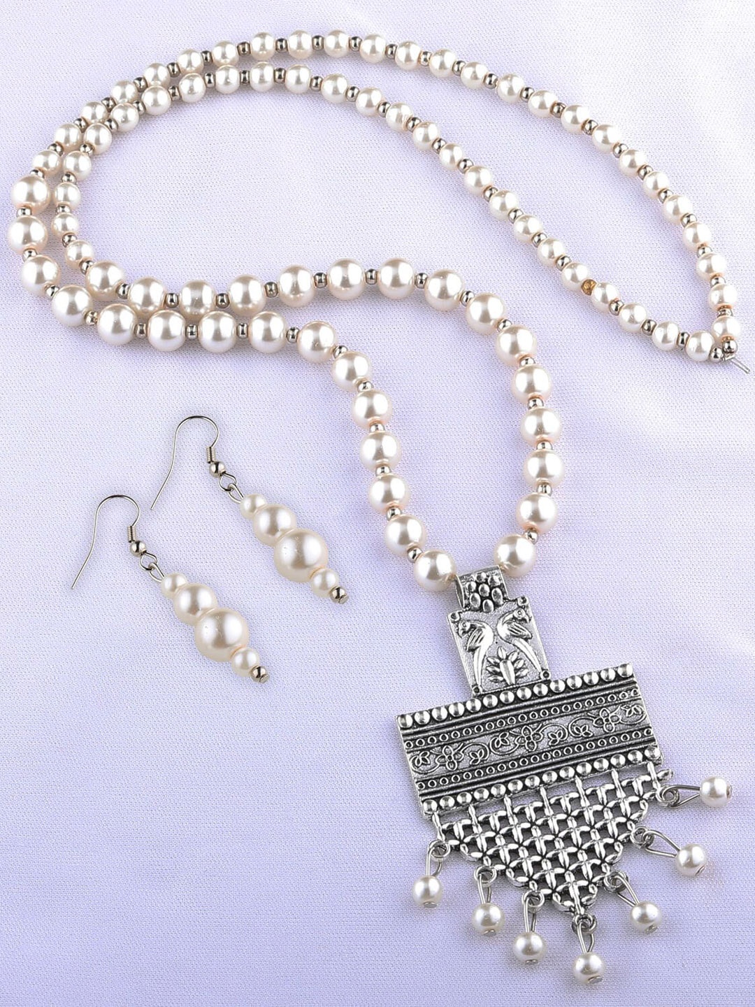 

Silver Shine Silver-Plated Beaded Oxidized Jewelry Set, White