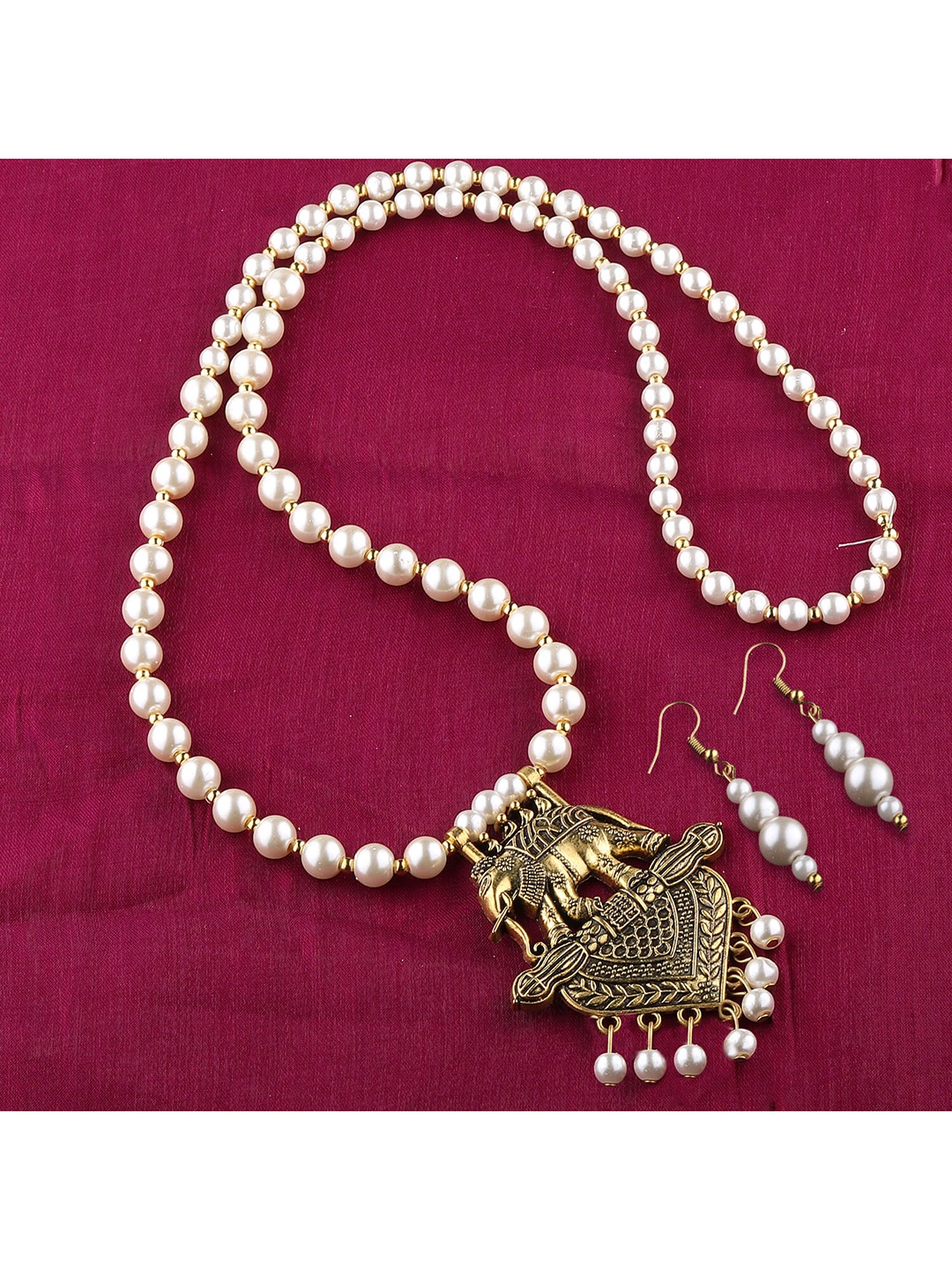 

Silver Shine Gold-Toned & White Pearls-Beaded Jewellery Set
