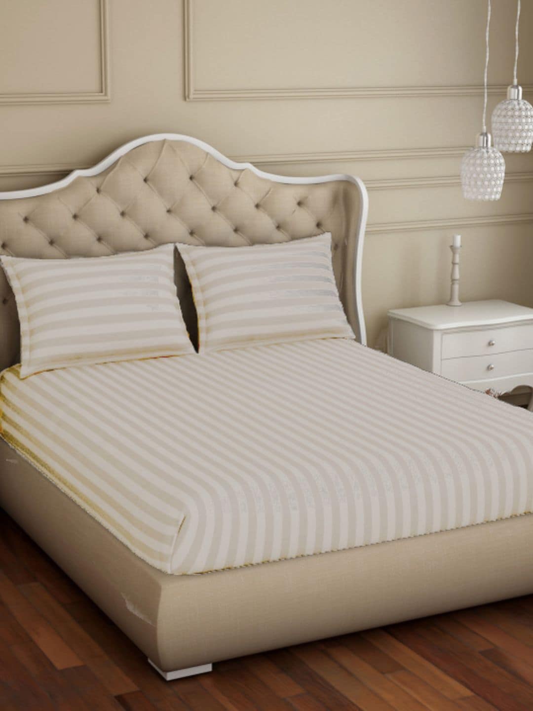 

Sleeping Owls- because your sleep matters Grey & White Striped 300 TC King Bedsheet