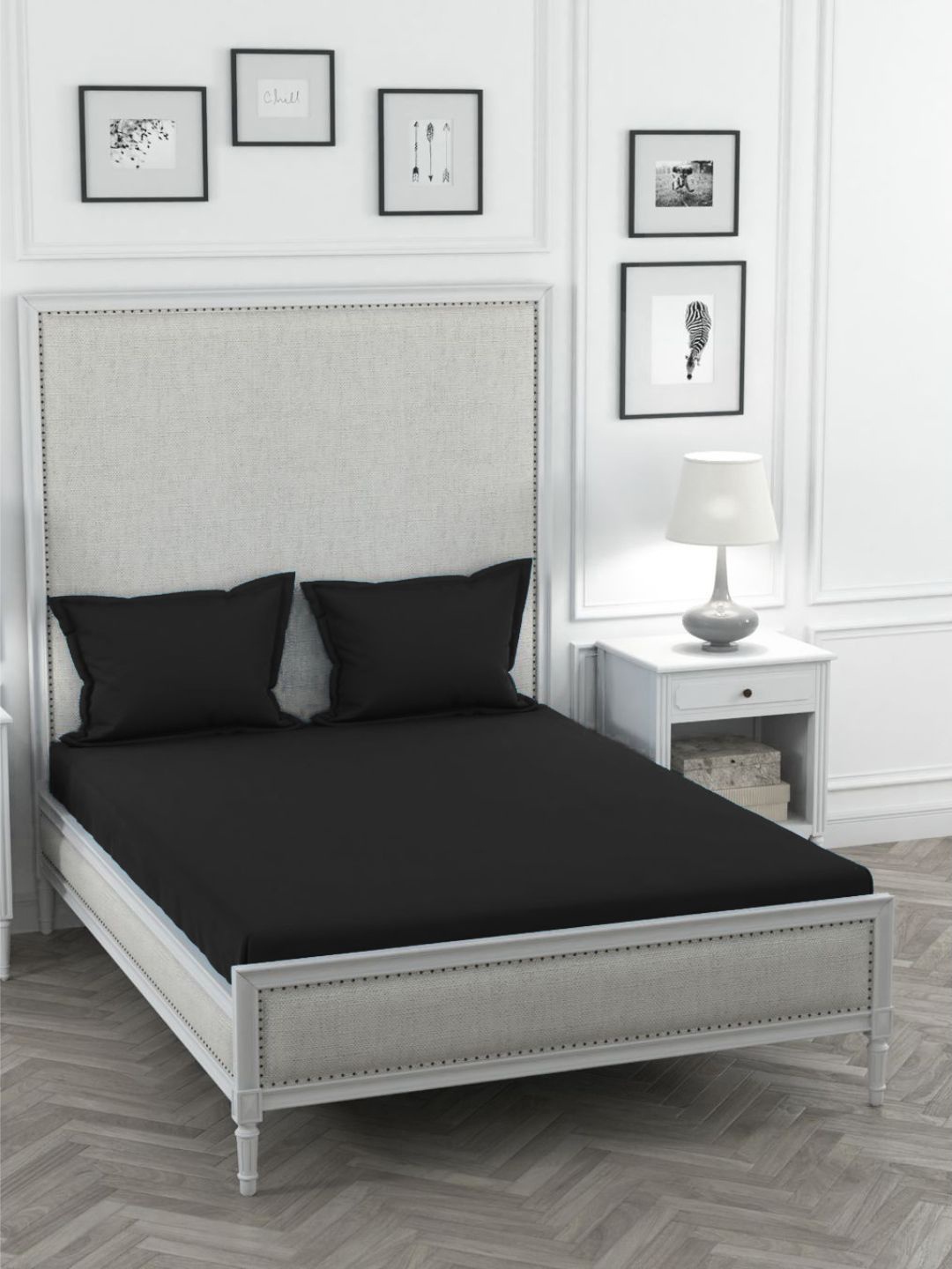 

Sleeping Owls- because your sleep matters Black 300 TC King Bedsheet with 2 Pillow Covers
