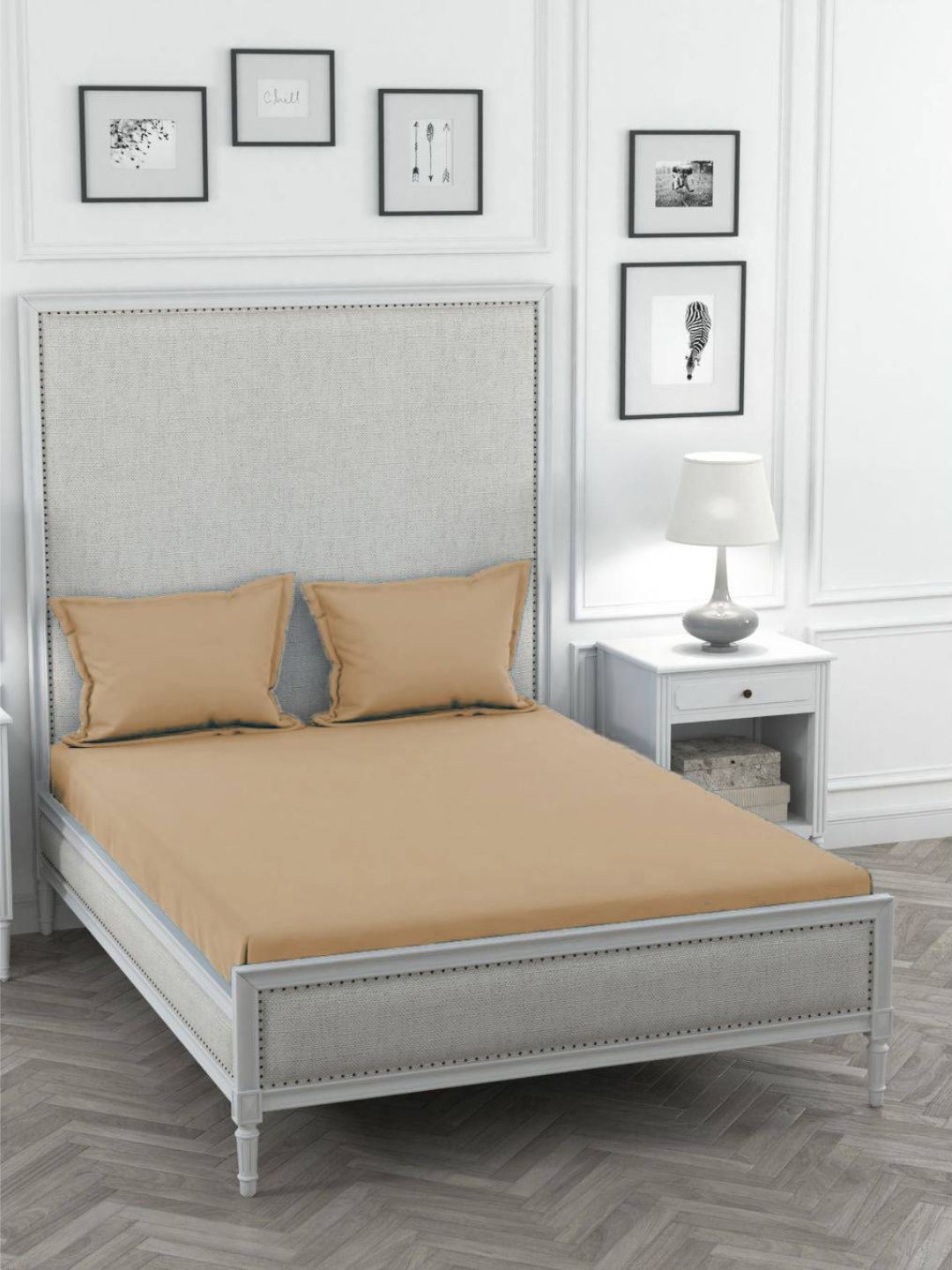 

Sleeping Owls- because your sleep matters Beige 300 TC King Bedsheet with 2 Pillow Covers