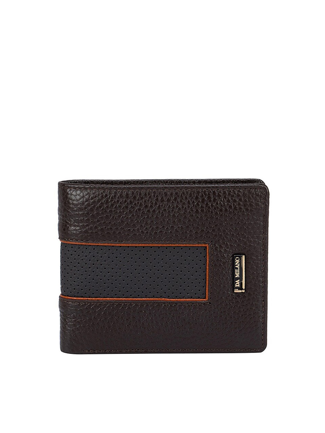 

Da Milano Men Brown & Blue Textured Leather Two Fold Wallet