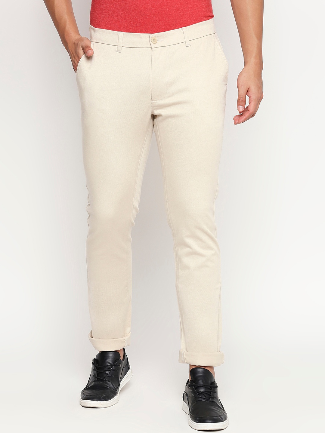 

Basics Men Beige Tapered Fit High-Rise Chinos Trousers