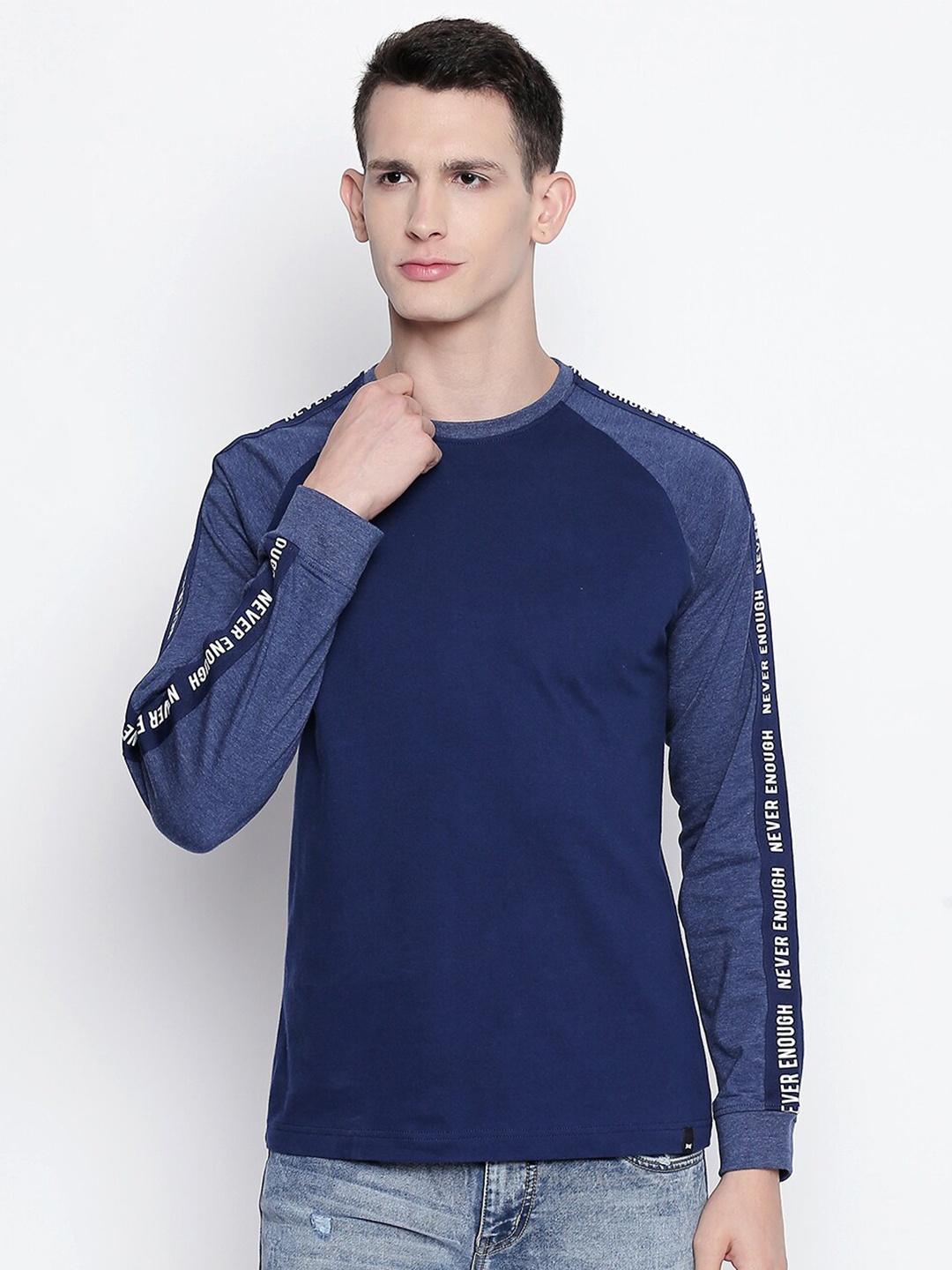 

Basics Men Navy Blue Colourblocked Slim Fit T-shirt