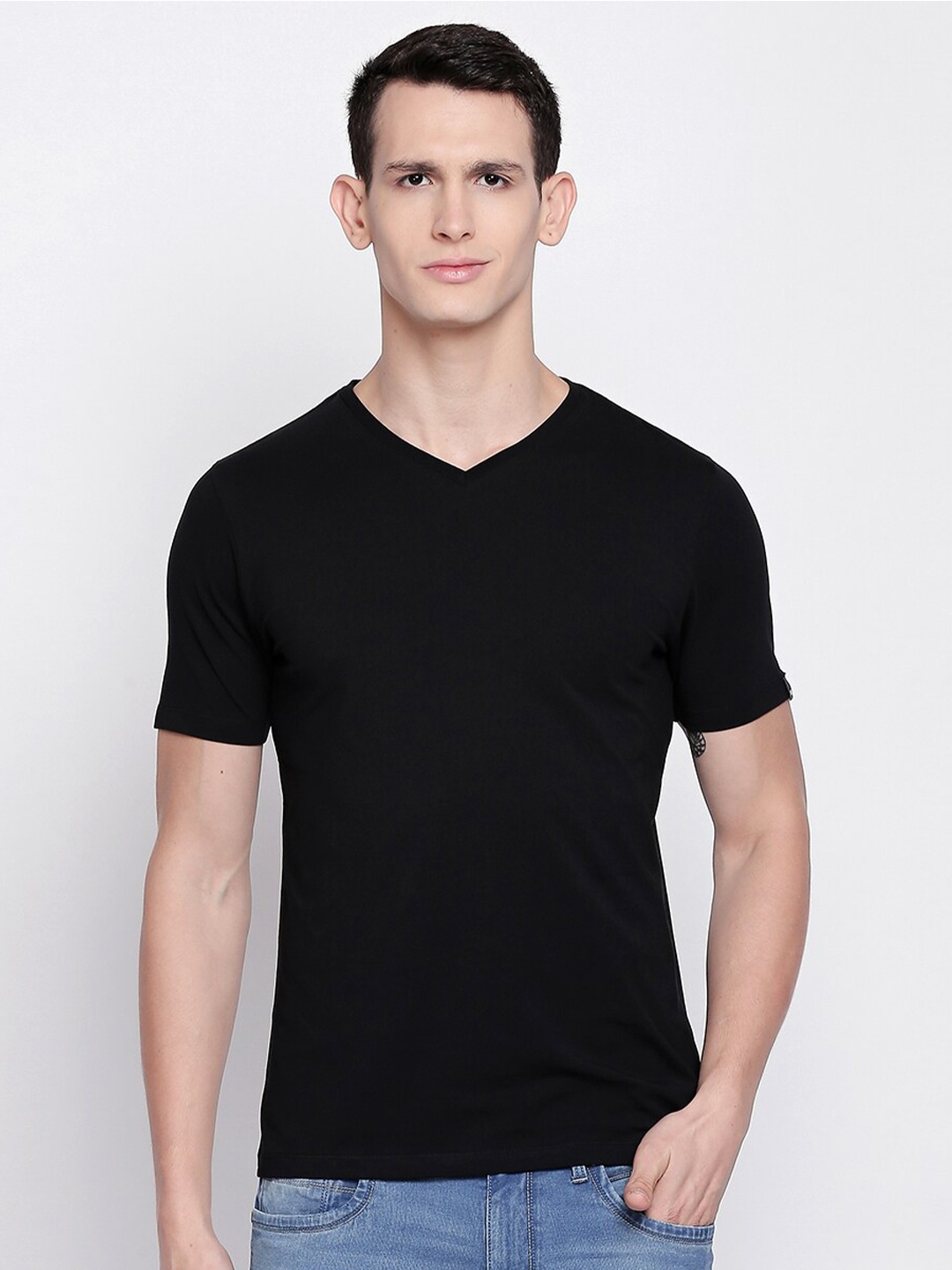

Basics Men Black Raw Edge Slim Fit T-shirt