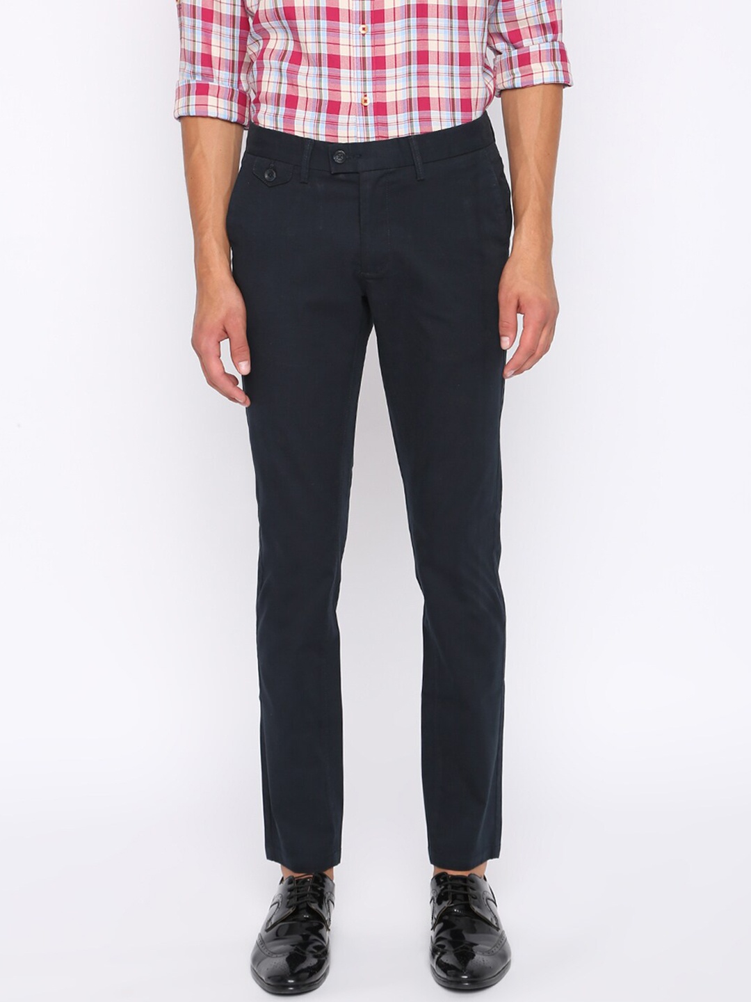 

Basics Men Navy Blue Tapered Fit High-Rise Trousers