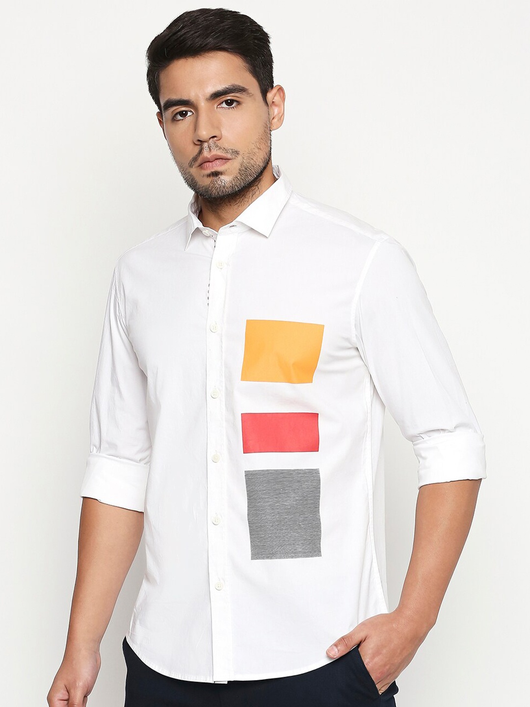 

Basics Men White Slim Fit Casual Shirt
