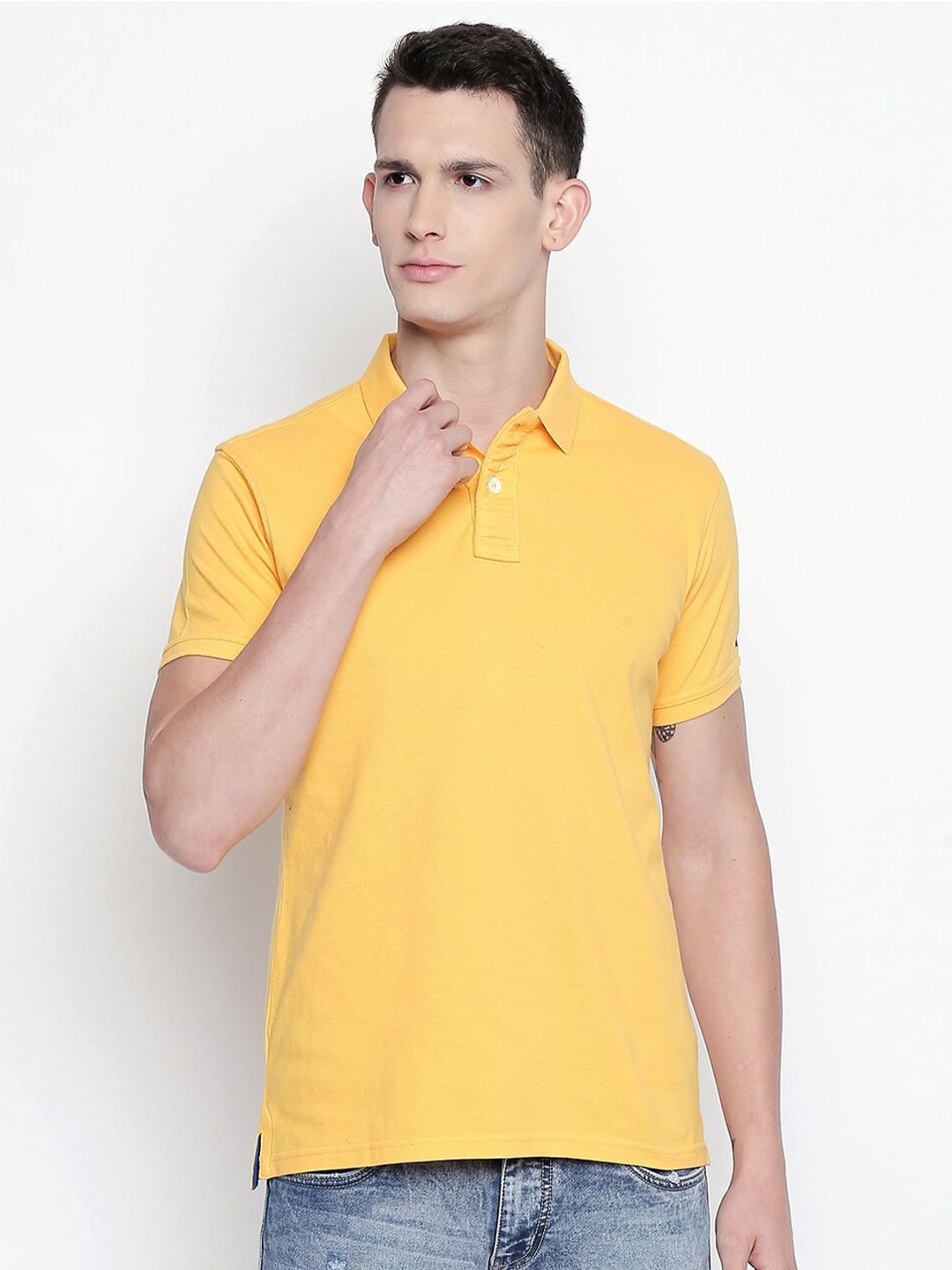 

Basics Men Yellow Polo Collar Slim Fit T-shirt