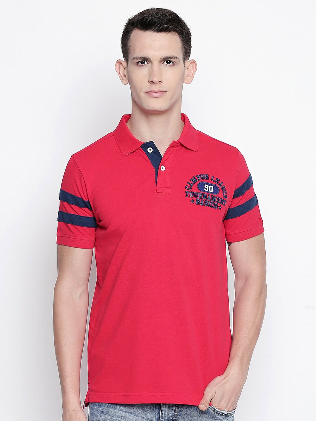 

Basics Men Red Polo Collar Slim Fit T-shirt