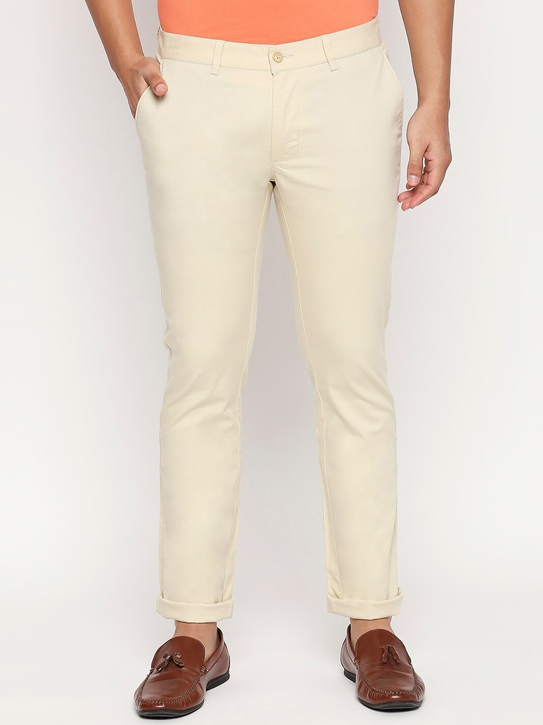 

Basics Men Beige Tapered Fit High-Rise Trousers