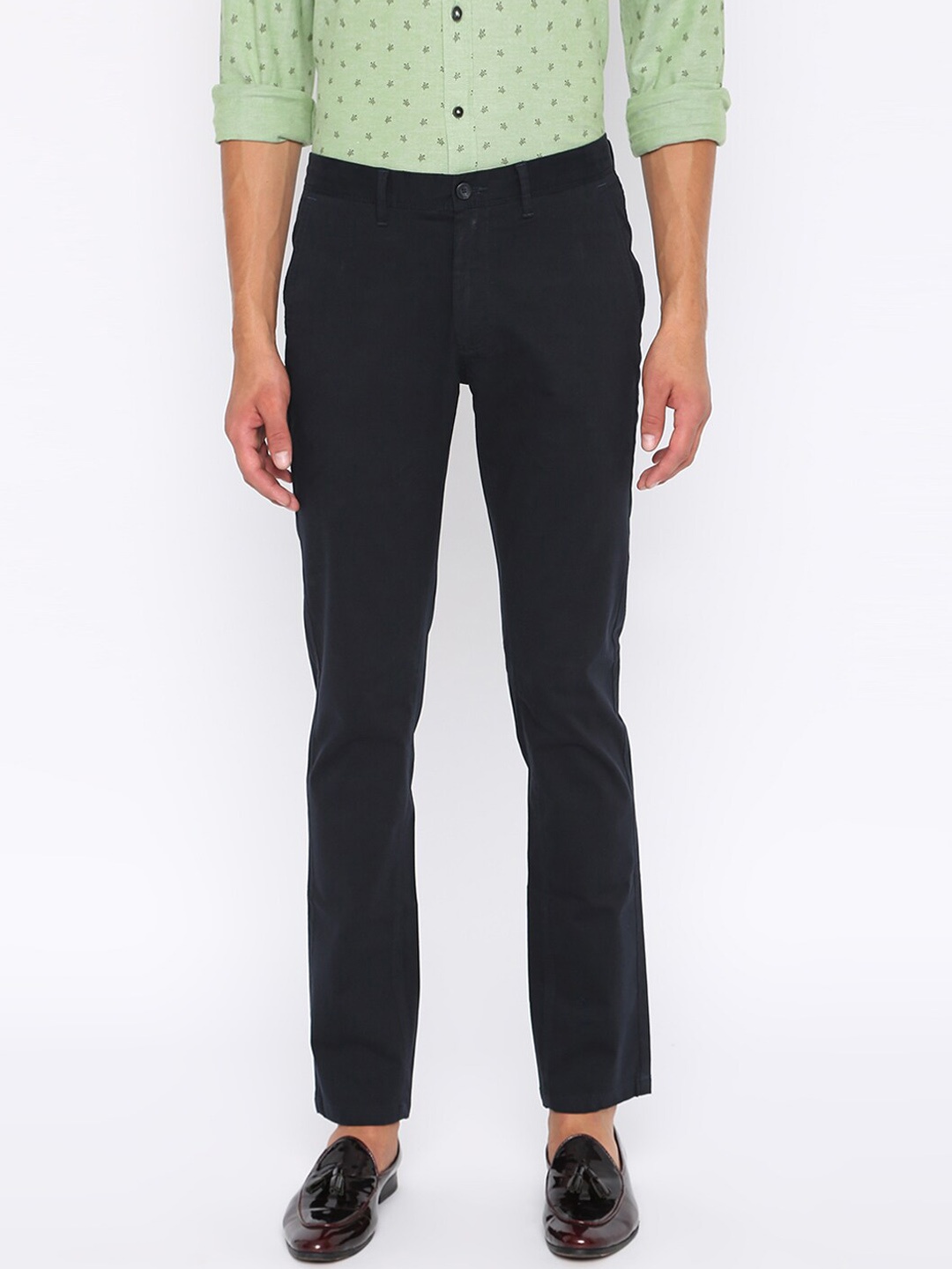 

Basics Men Navy Blue Solid Tapered Fit Stretch Trouser