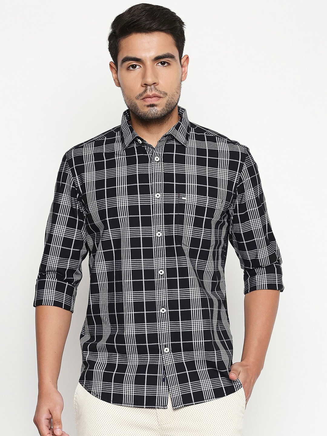 

Basics Men Black Slim Fit Tartan Checks Checked Casual Shirt