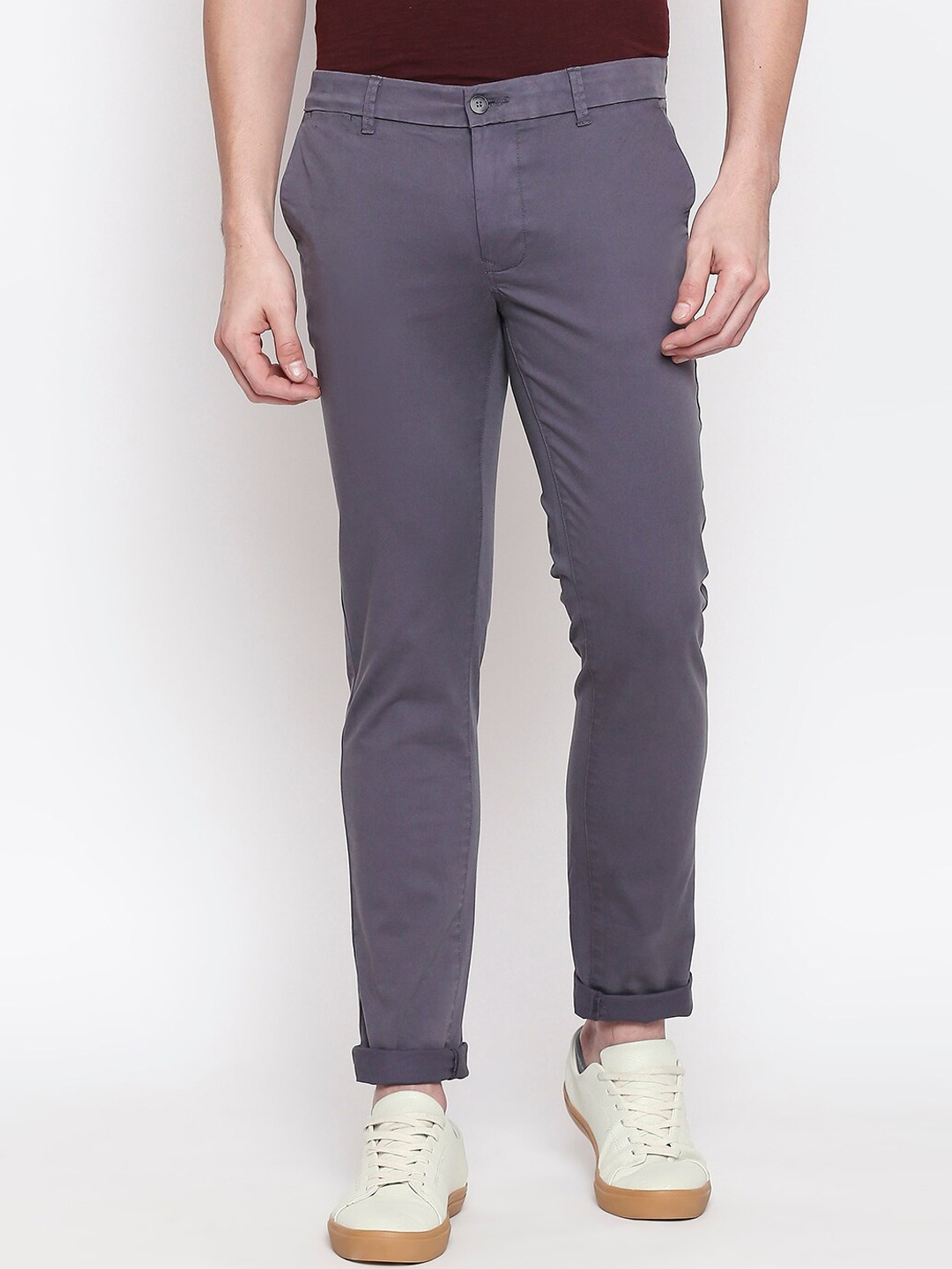 

Basics Men Grey Tapered Fit High-Rise Chinos Trousers