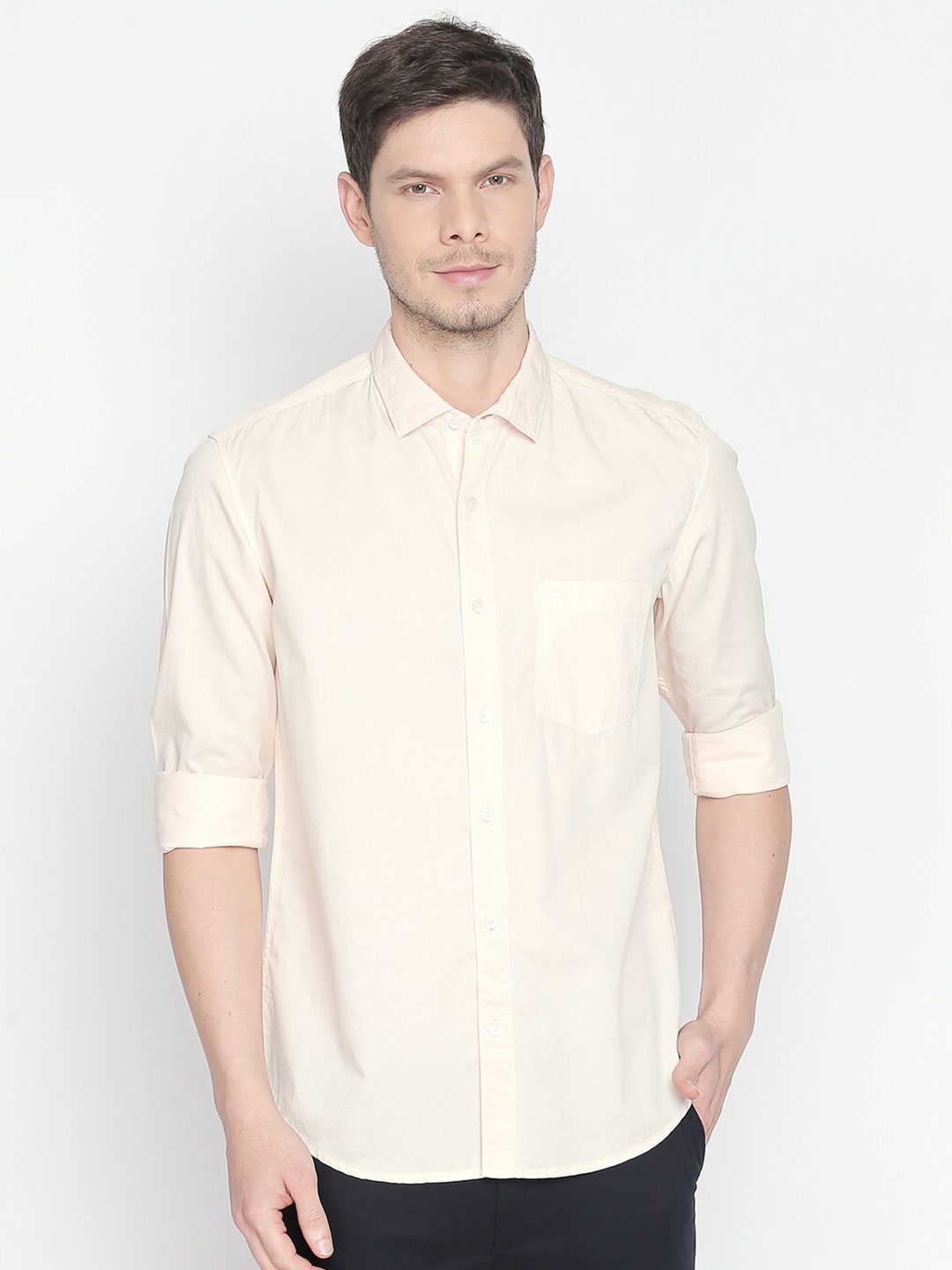 

Basics Men Beige Slim Fit Casual Shirt
