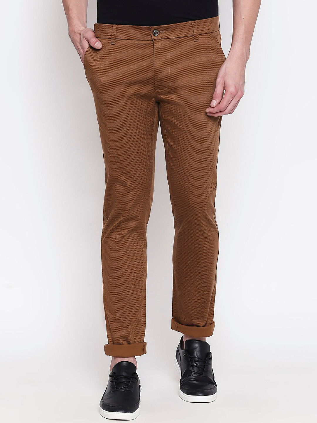 

Basics Men Khaki Tapered Fit High-Rise Trousers