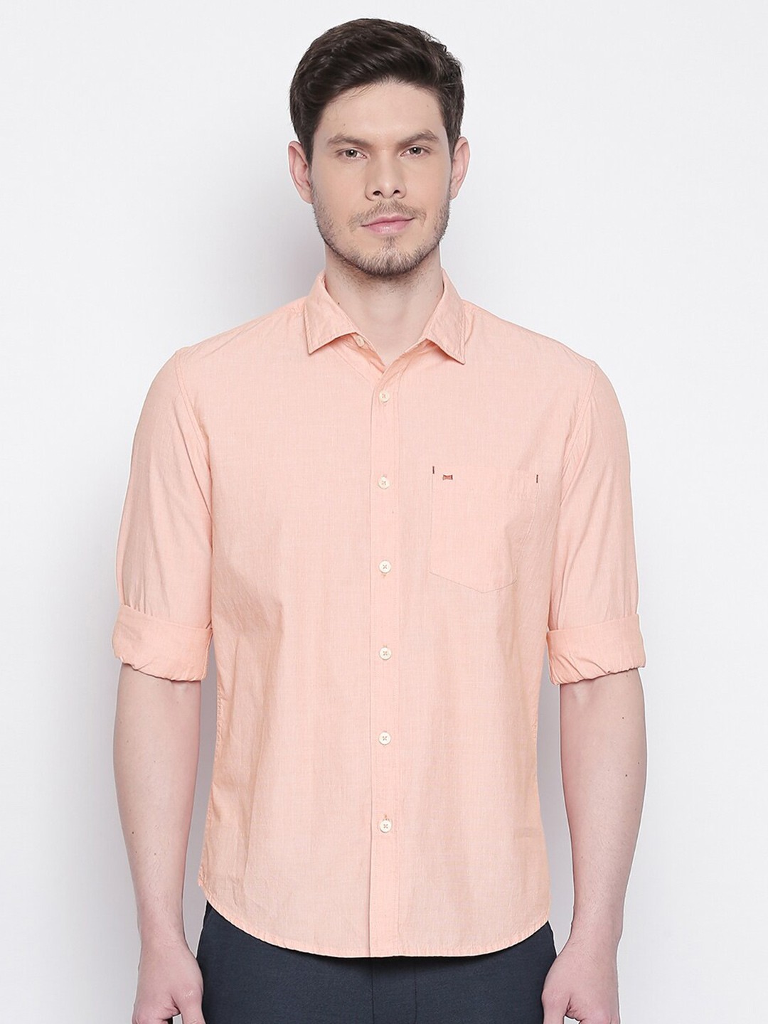 

Basics Men Orange Slim Fit Casual Shirt
