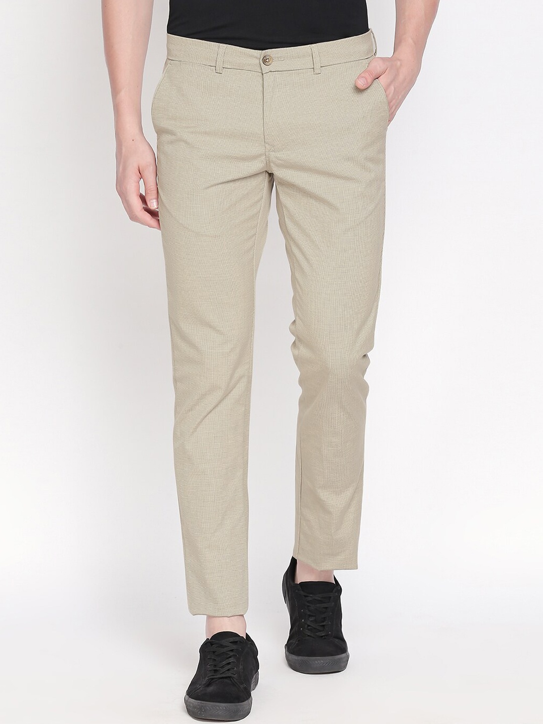 

Basics Men Beige Tapered Fit High-Rise Trousers