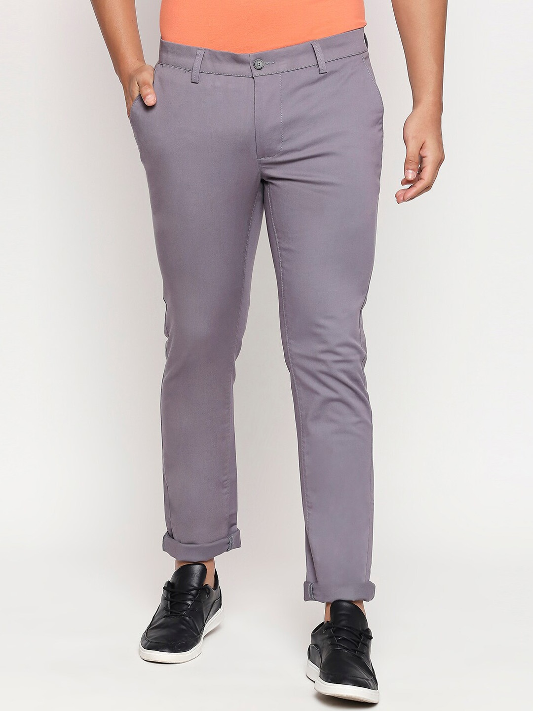 

Basics Men Grey Tapered Fit High-Rise Trousers