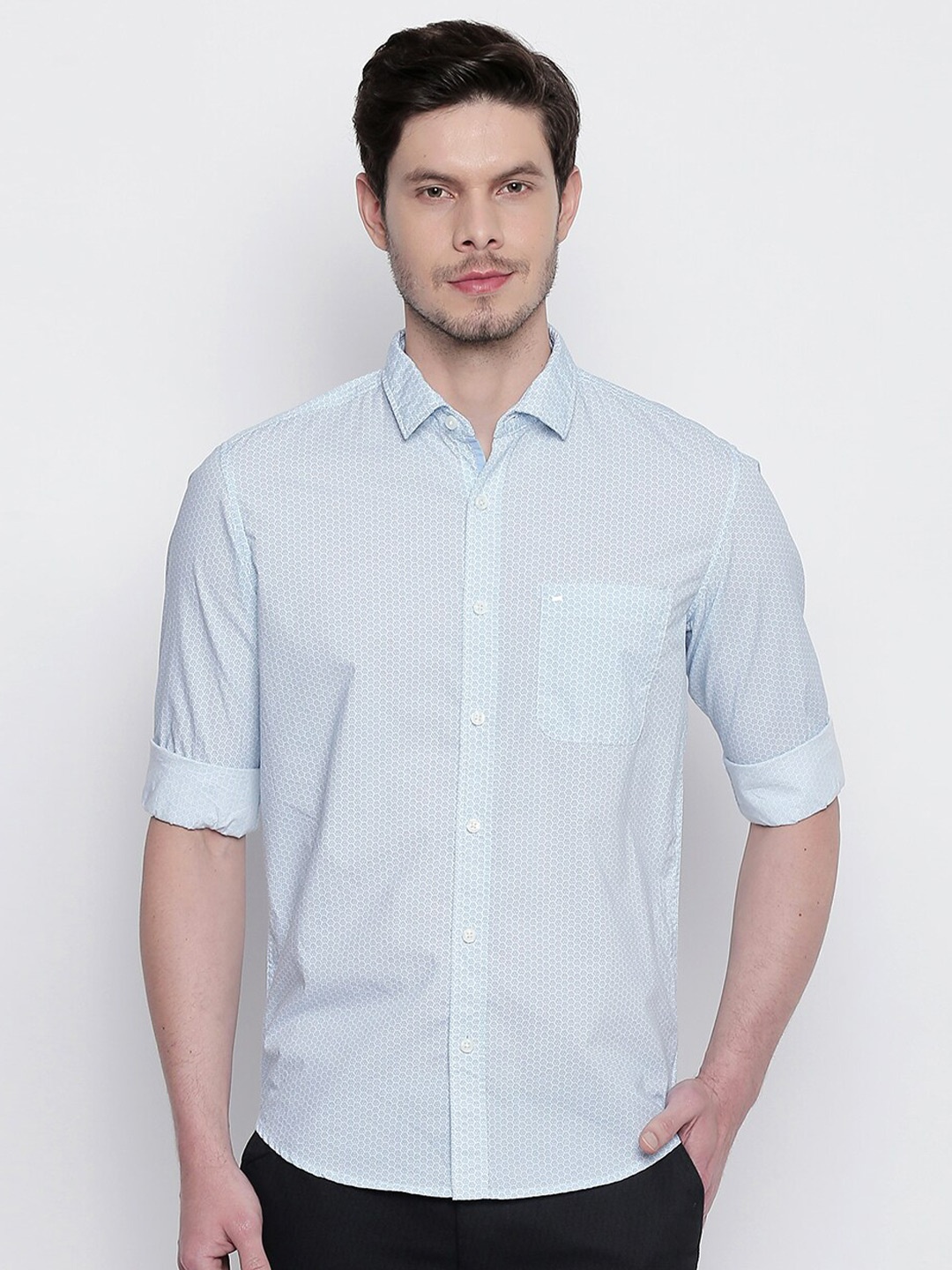 

Basics Men Blue Slim Fit Printed Casual Shirt