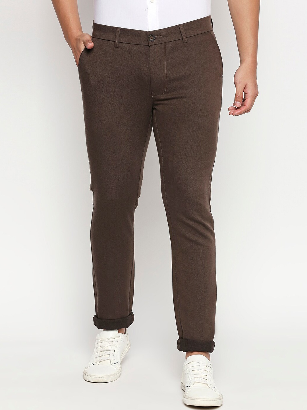 

Basics Men Brown Tapered Fit High-Rise Trousers