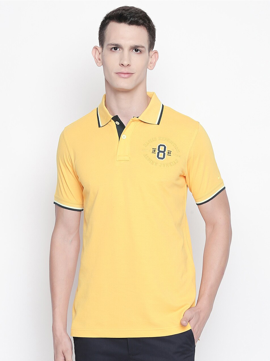 

Basics Men Yellow Polo Collar Slim Fit T-shirt