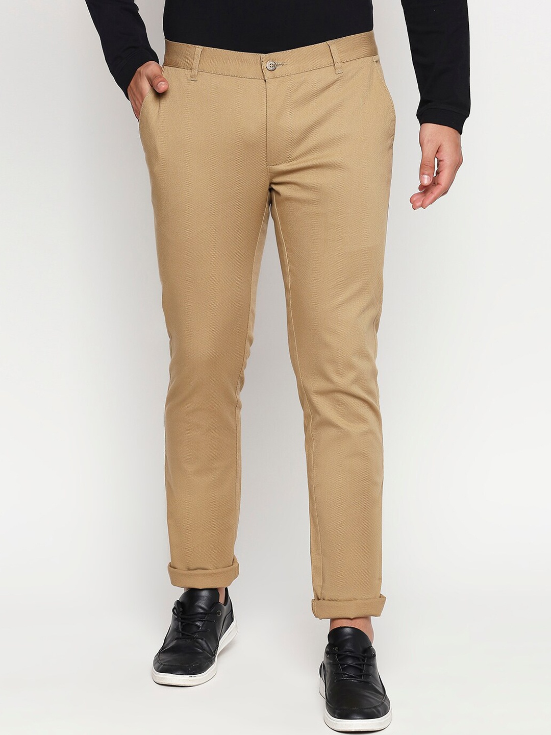 

Basics Men Khaki Solid Tapered Fit Trousers