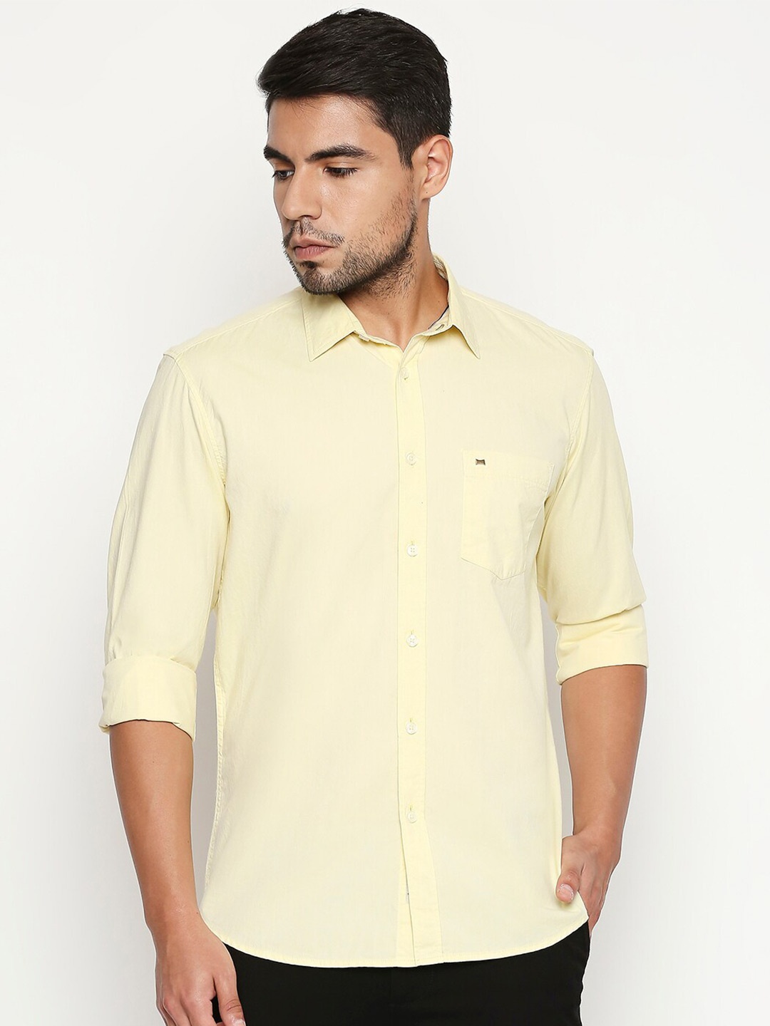 

Basics Men Yellow Solid Slim Fit Casual Shirt