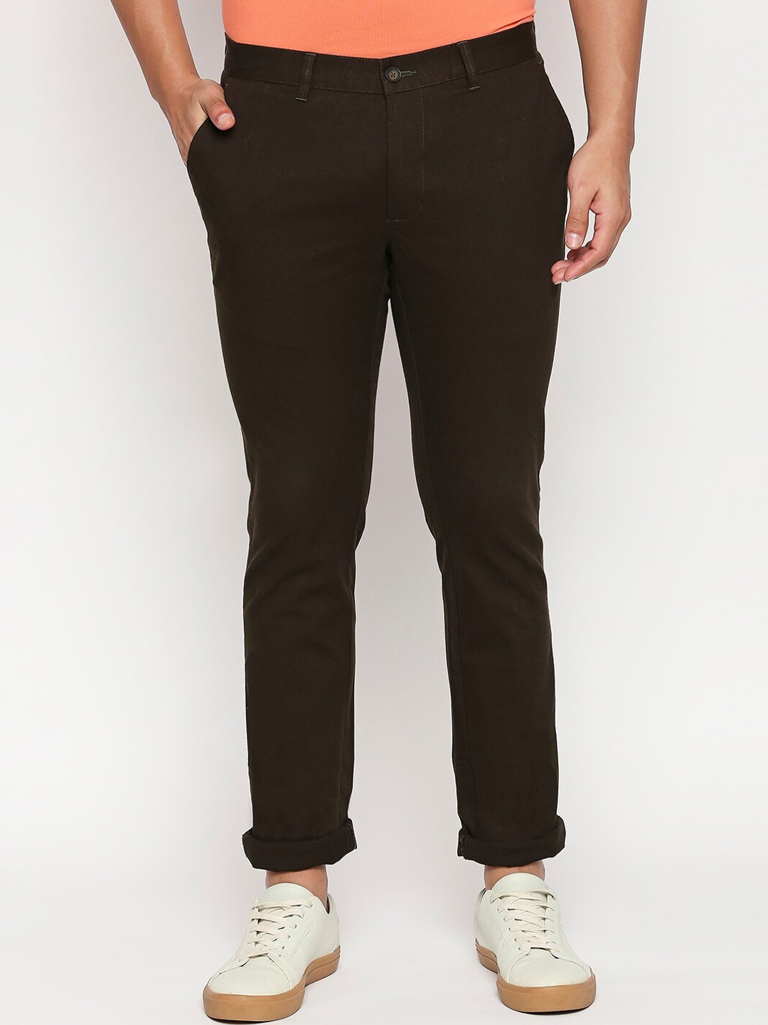 

Basics Men Olive Green Tapered Fit High-Rise Trousers