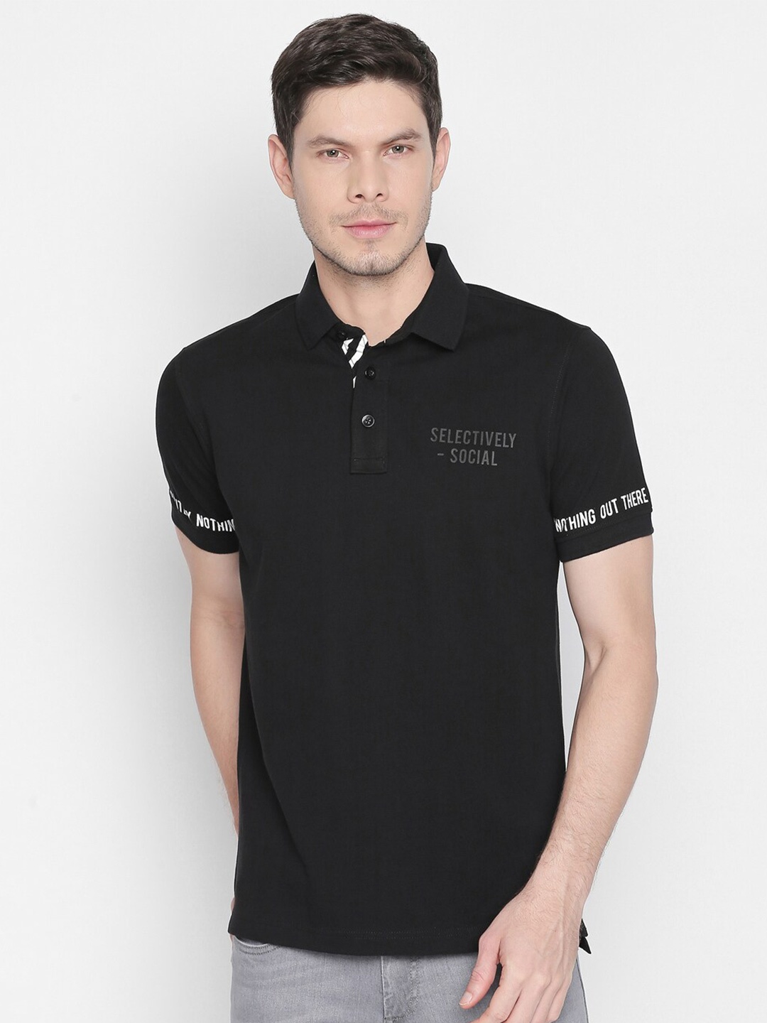 

Basics Men Black Polo Collar Slim Fit T-shirt