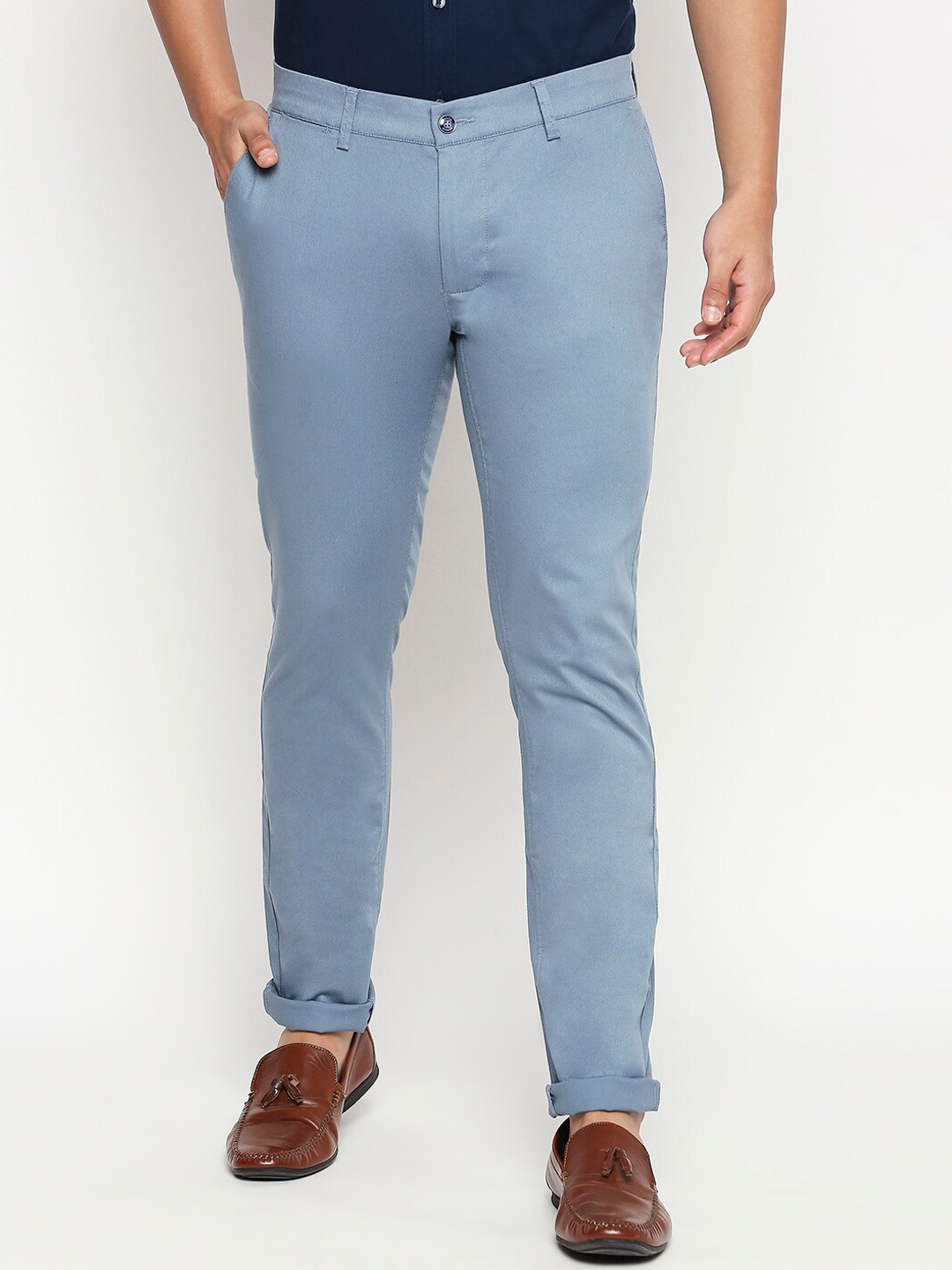 

Basics Men Blue Tapered Fit High-Rise Trousers