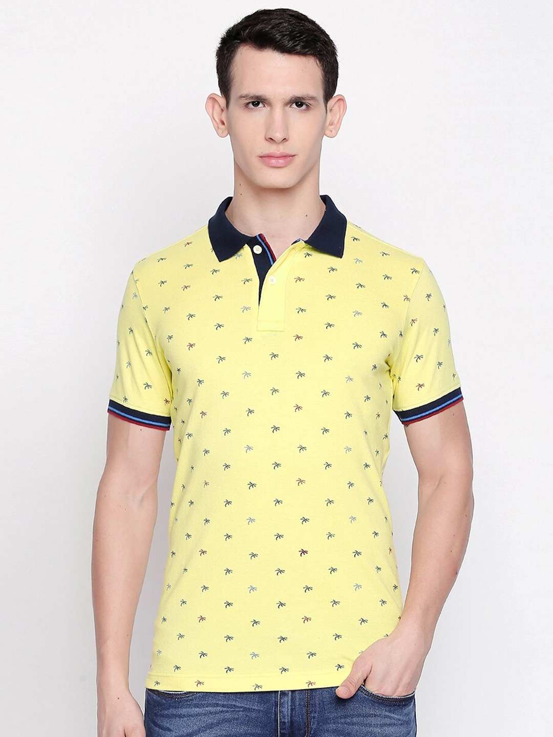 

Basics Men Yellow Polo Collar Slim Fit T-shirt