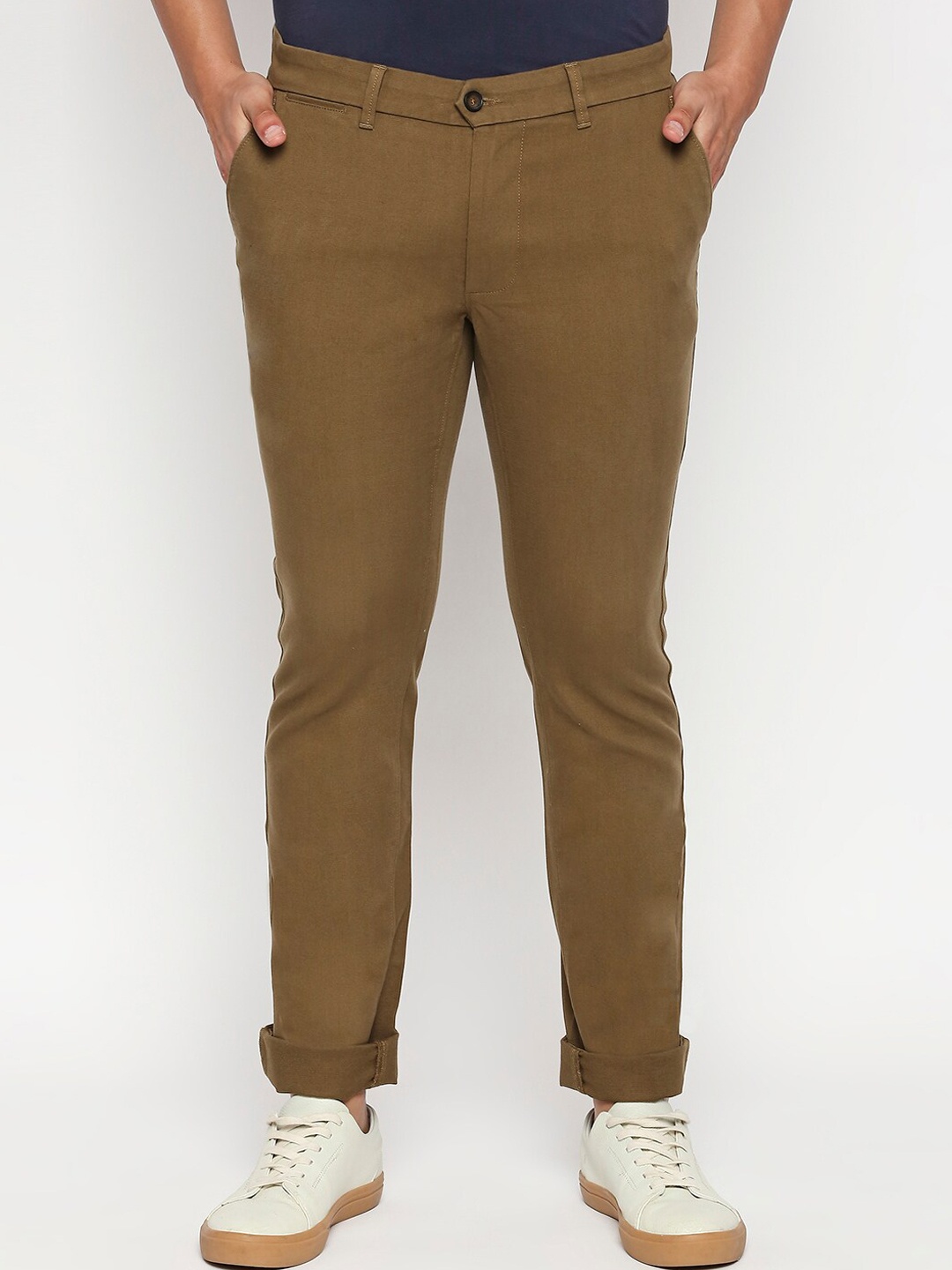 

Basics Men Tan Brown Tapered Fit High-Rise Chinos Trousers