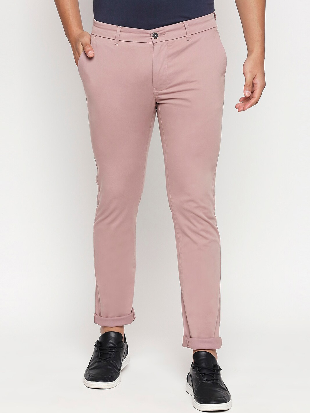 

Basics Men Pink Tapered Fit High-Rise Chinos Trousers