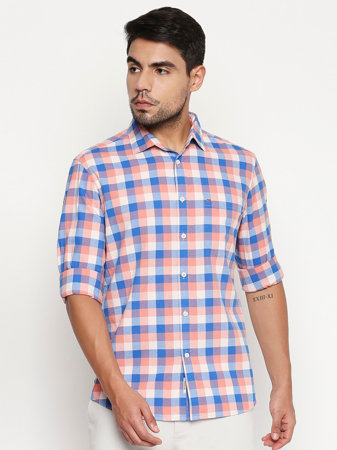 

Basics Men Pink Slim Fit Gingham Checks Checked Casual Shirt
