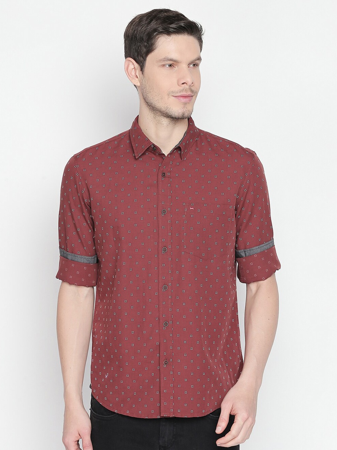 

Basics Men Red Printed Slim Fit Casual Shirt