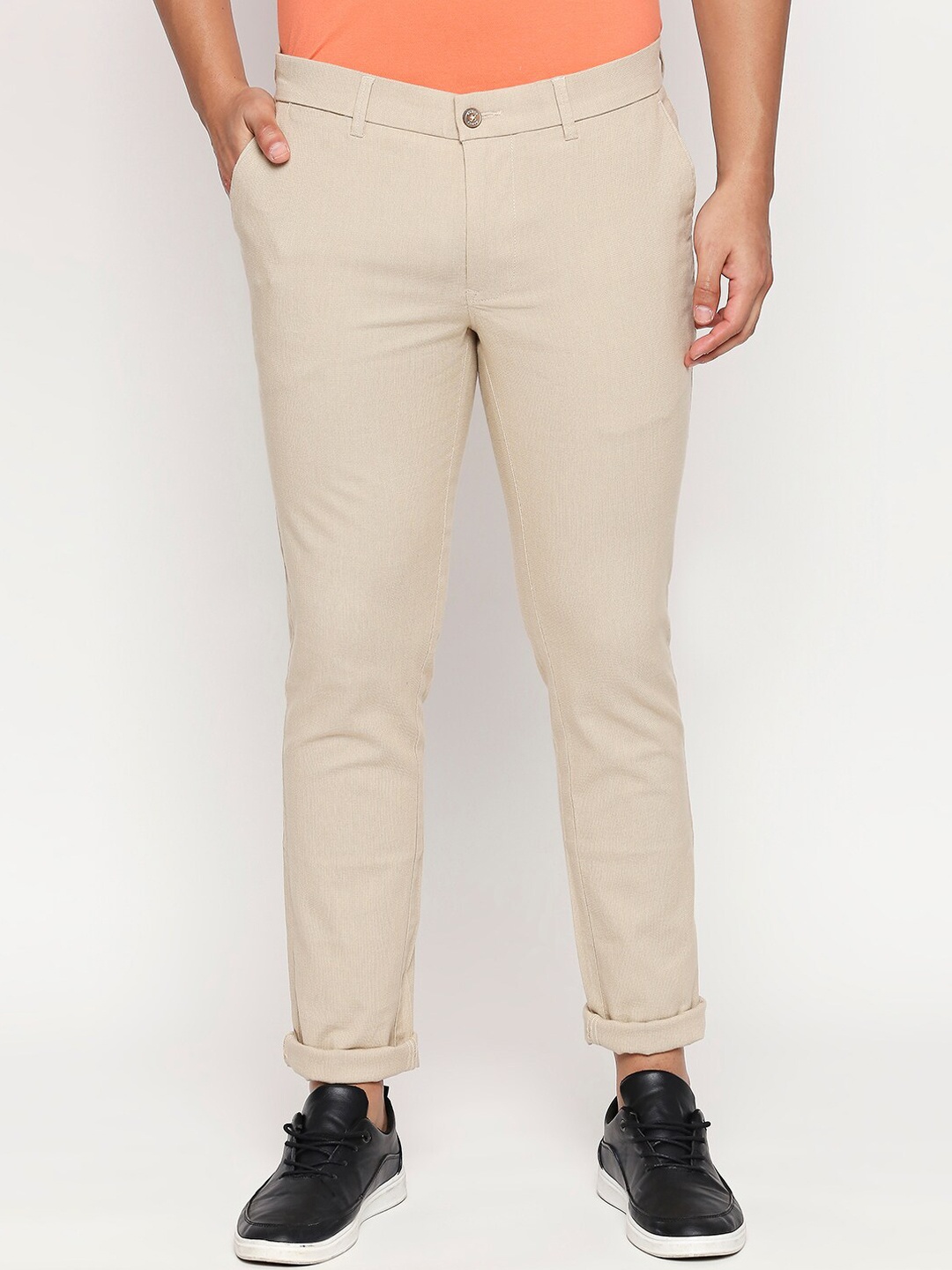 

Basics Men Khaki Tapered Fit High-Rise Solid Chinos Trousers