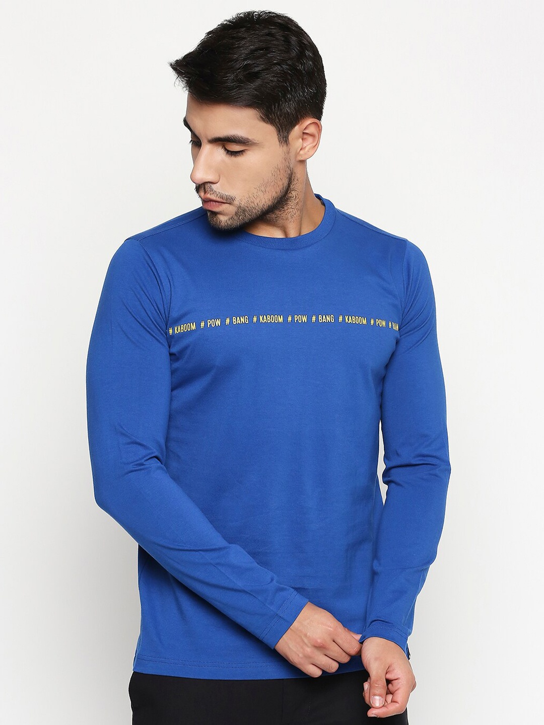 

Basics Men Blue Slim Fit Full Sleeved T-shirt