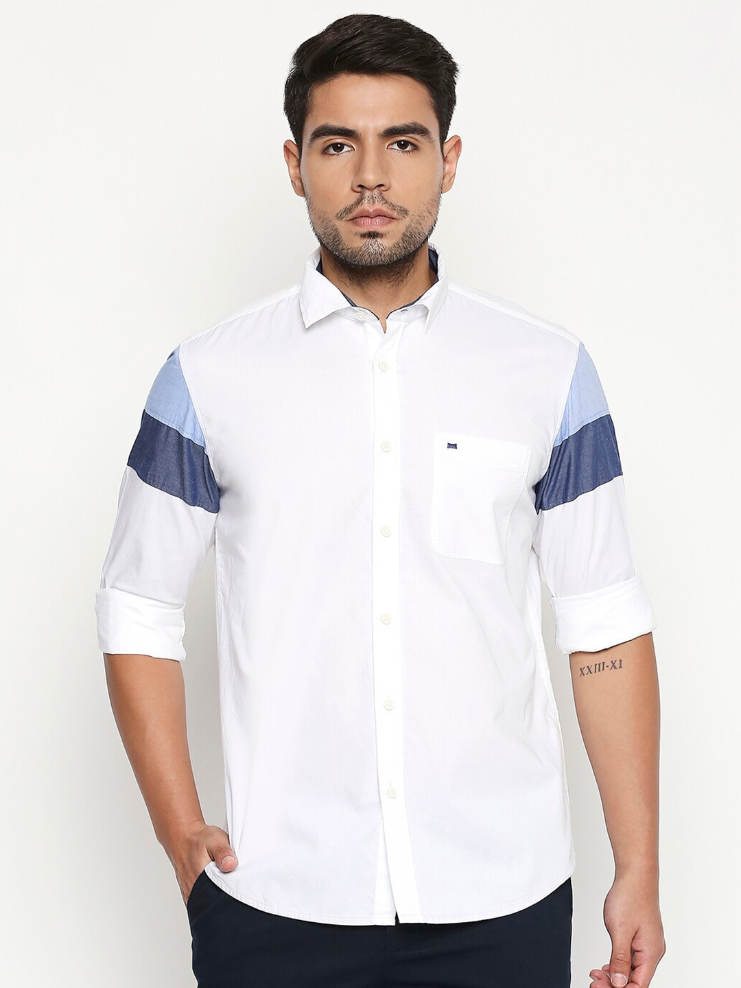 

Basics Men White Slim Fit Colourblocked Casual Shirt