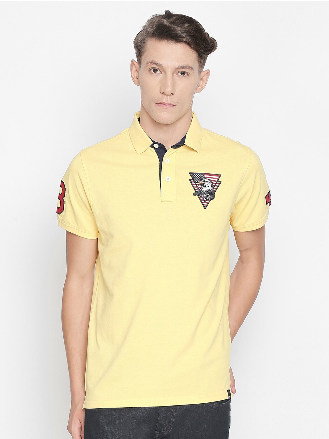 

Basics Men Yellow Applique Slim Fit T-shirt