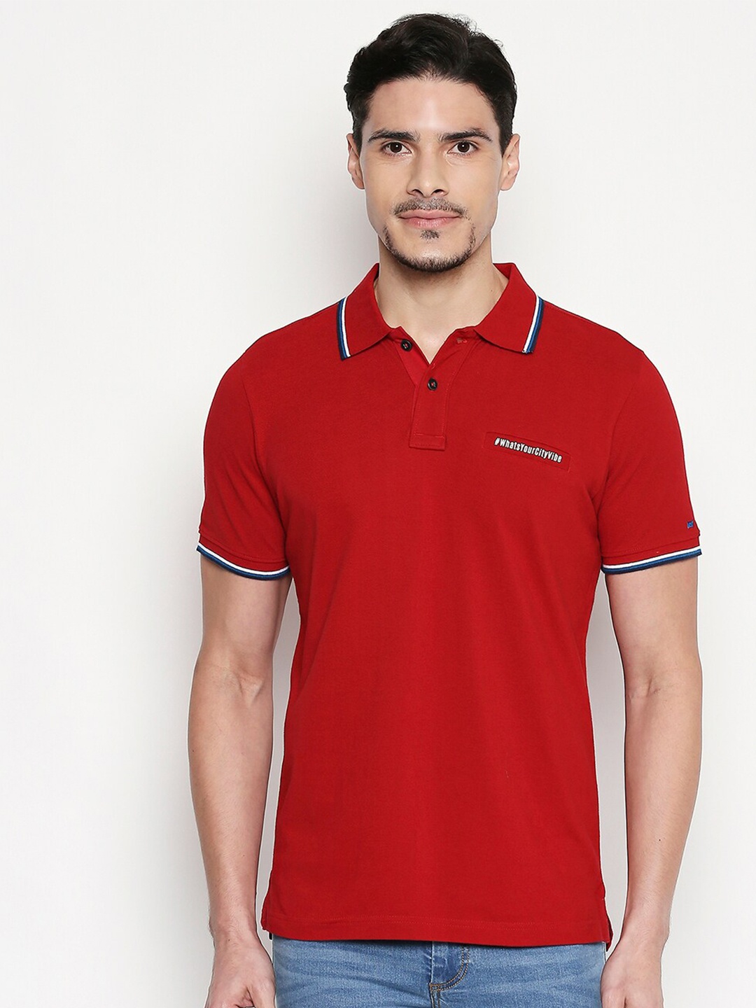 

Basics Men Red Polo Collar Slim Fit T-shirt