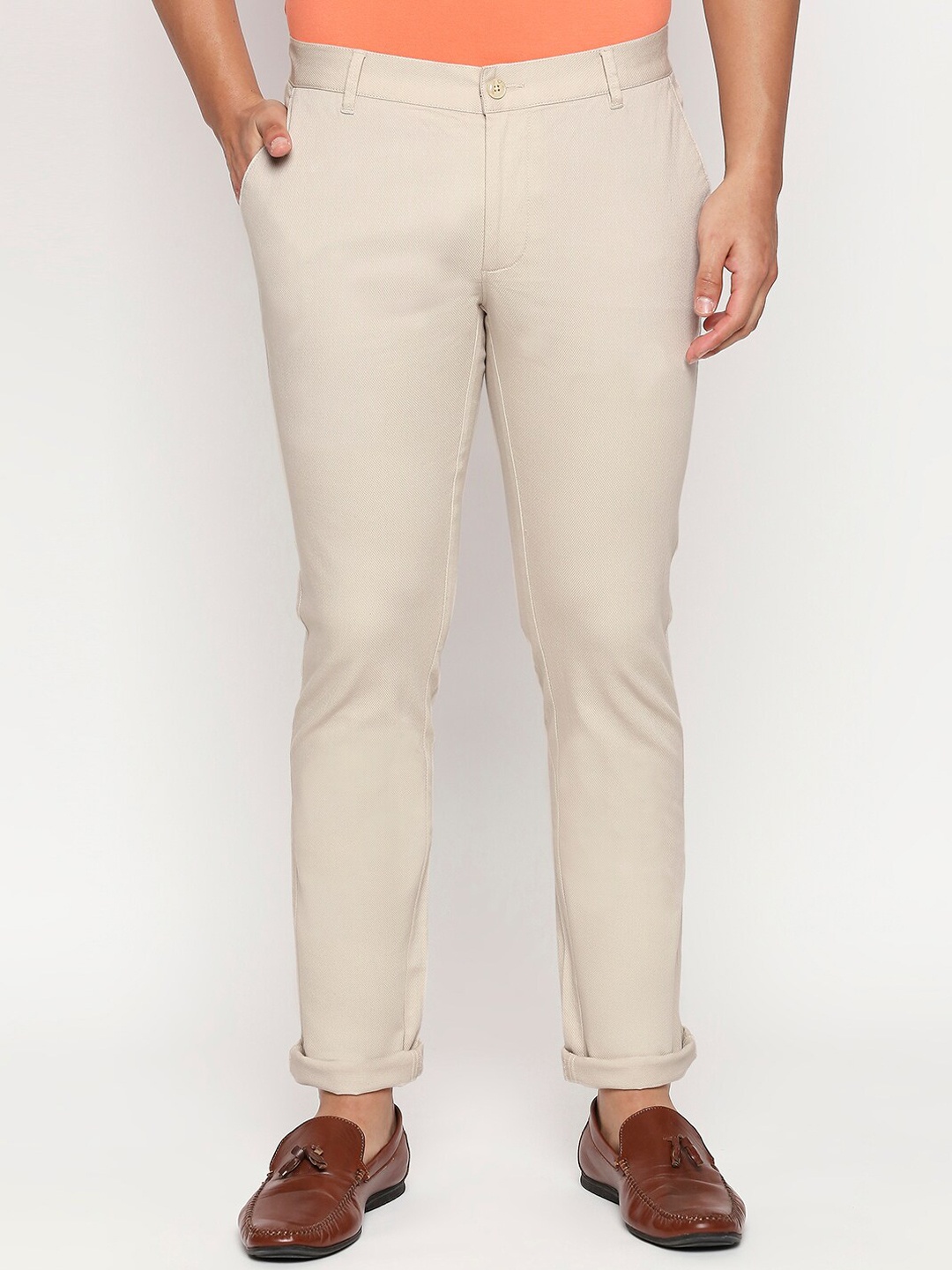 

Basics Men Beige Tapered Fit Trousers