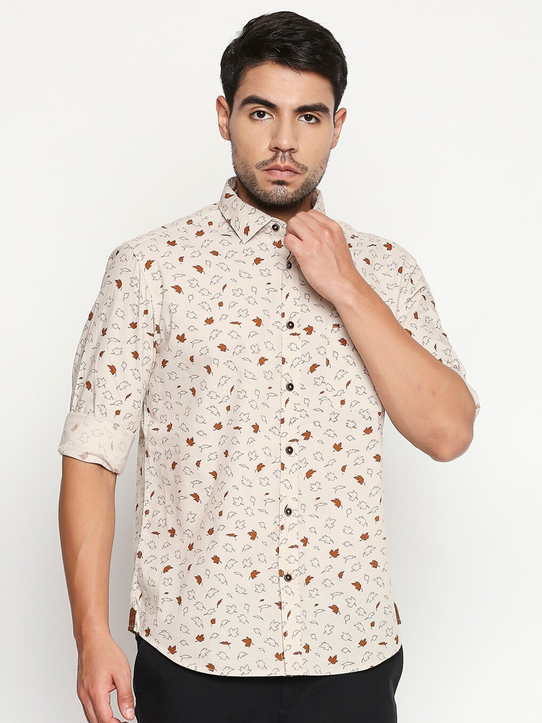 

Basics Men Khaki Slim Fit Printed Casual Shirt