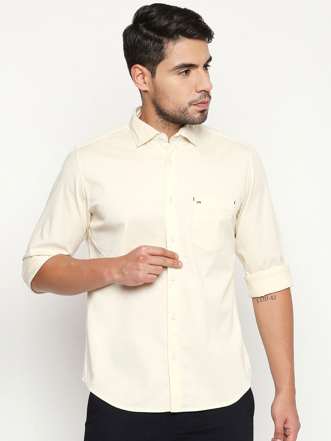 

Basics Men Beige Slim Fit Casual Shirt
