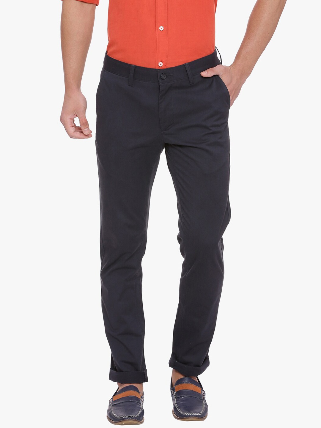 

Basics Men Navy Blue Skinny Fit Low-Rise Chinos Trousers