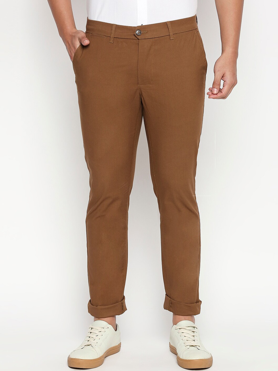 

Basics Men Brown Tapered Fit High-Rise Chinos Trousers