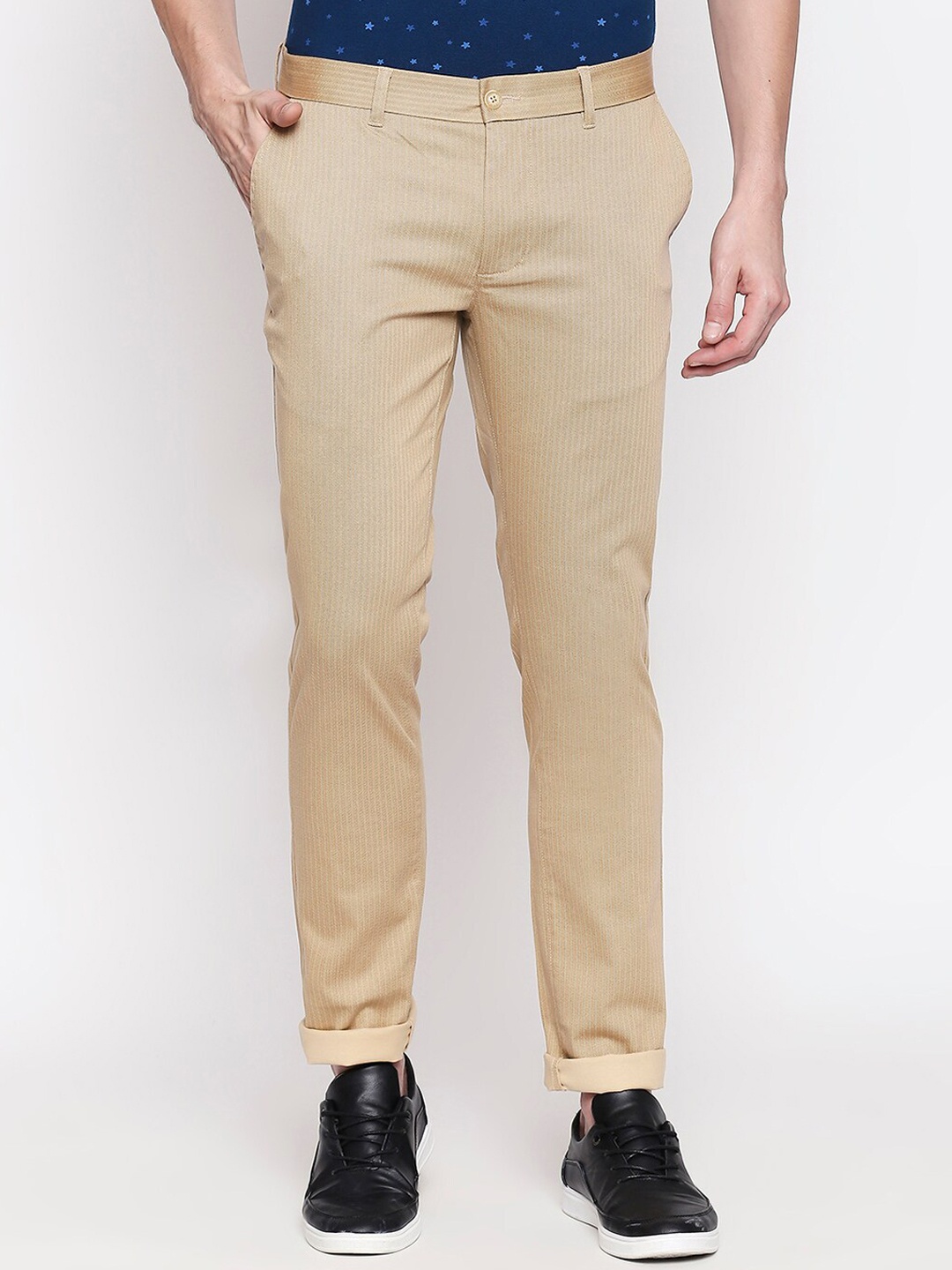 

Basics Men Khaki Tapered Fit High-Rise Trousers