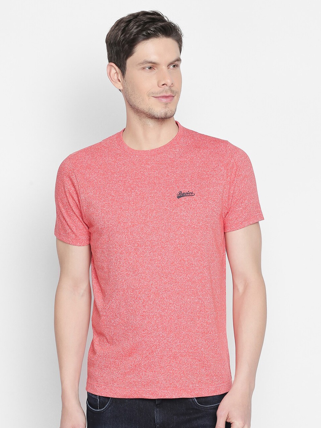 Basics Men Orange Polo Collar Slim Fit T-shirt